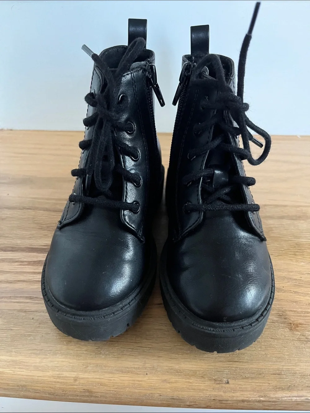 Kids Black Lace-Up Combat Boots